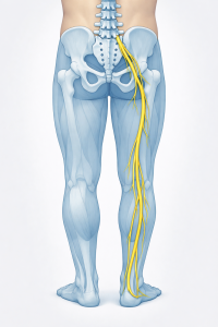 Ilustración anatómica del nervio ciático relacionada con la ciática
