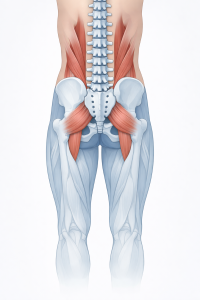 Ilustración anatómica de la columna lumbar relacionada con el dolor lumbar