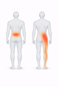 Comparación visual entre dolor lumbar y dolor irradiado por ciática