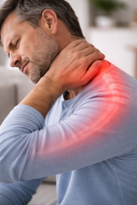 Dolor cervical irradiado hacia hombro y brazo.