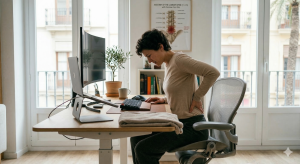 Dolor lumbar por teletrabajo trabajando con portátil