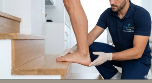 Fisioterapeuta de FisioForYou (Colegiado 2314/Registro 44567) supervisando la plancha lateral de una paciente en domicilio en el Ensanche, Valencia - Core estable