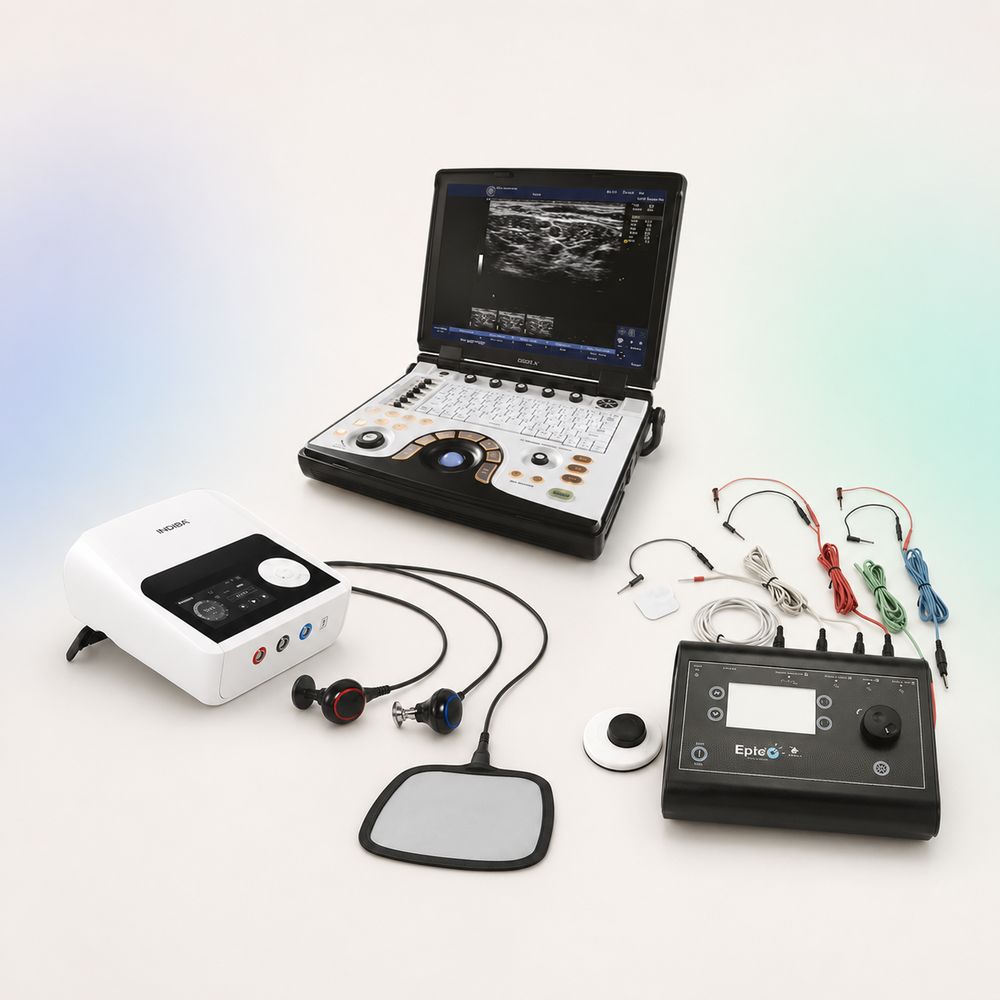Equipo incluido en la sesión de fisioterapia a domicilio en Valencia: ecógrafo portátil, INDIBA y EPTE para electrólisis percutánea